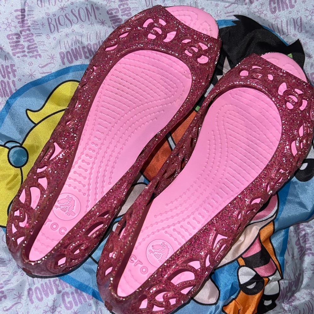 Open toes glitter pink Crocs